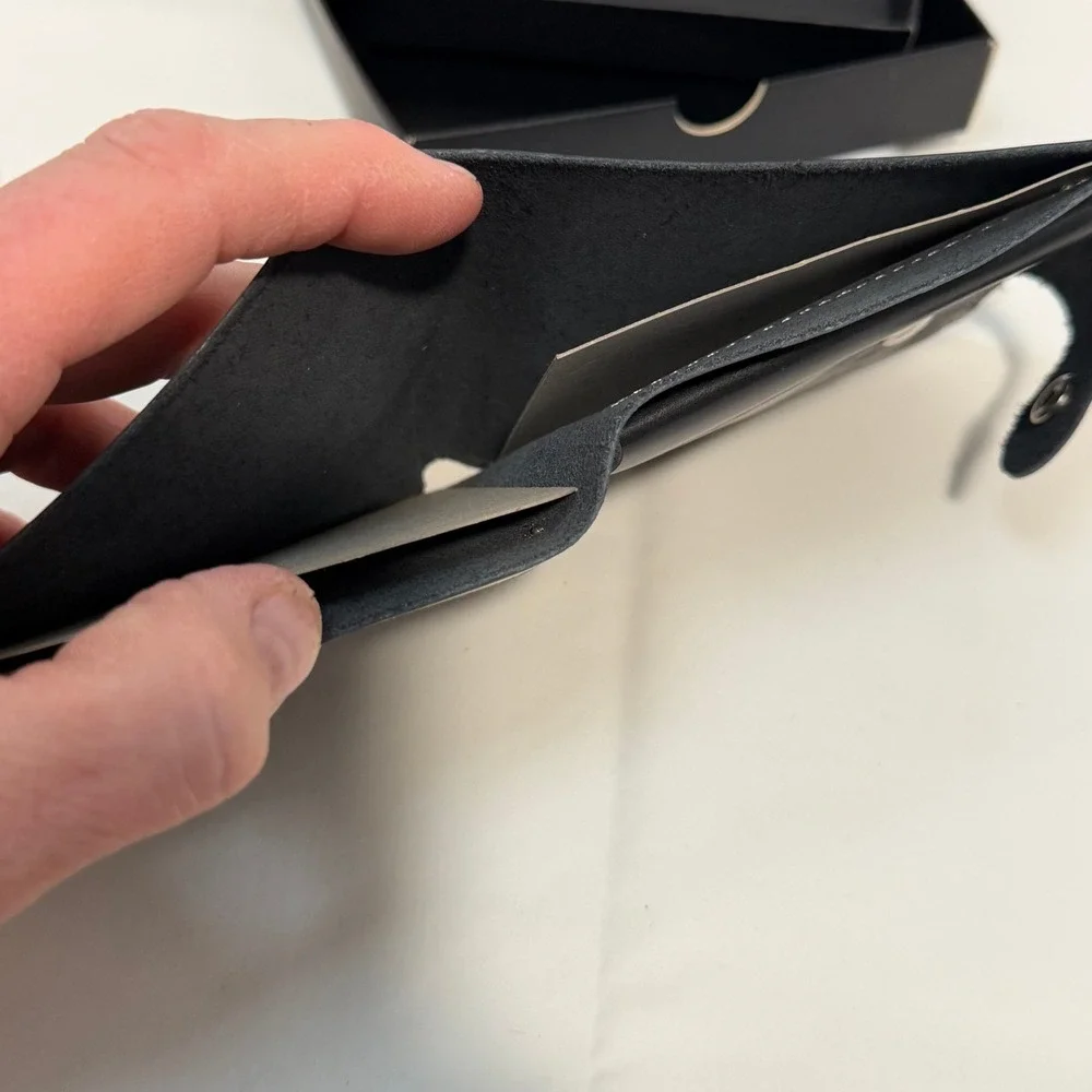 Genuine Black Leather Bifold Wallet with Coin Pocket Snap Closure Made in Turkey
